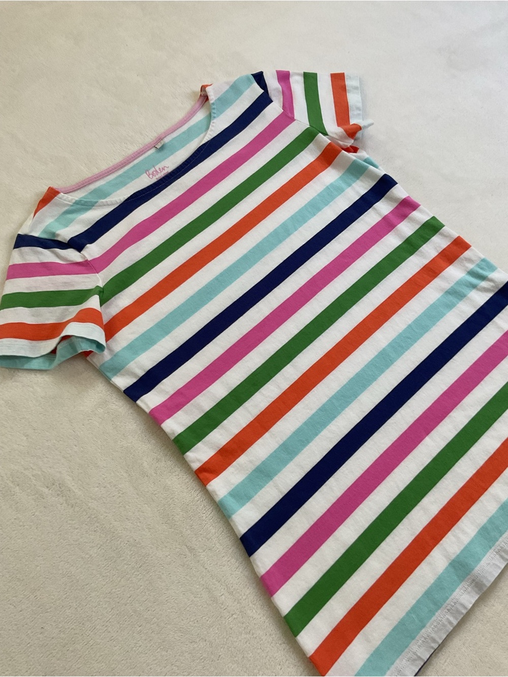 Boden Rainbow Stripe Cotton Tee Top White Pink Green Blue Orange US 6 - Picture 4 of 10